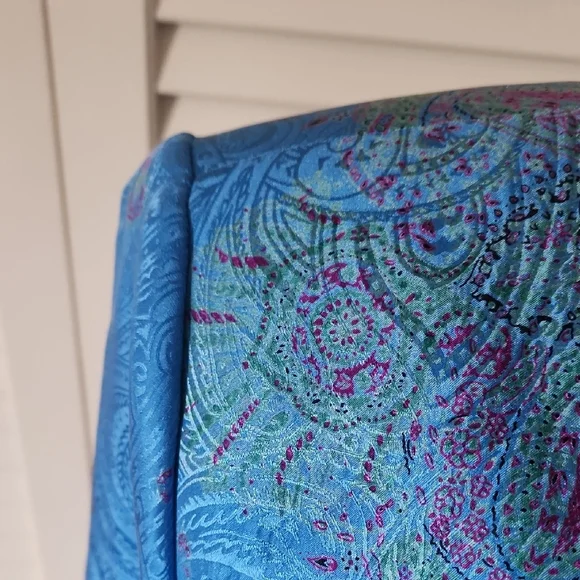 Vintage Blue Silk And Linen Suit Set Floral Paisley Pattern With Sparkly Buttons - Picture 12 of 15